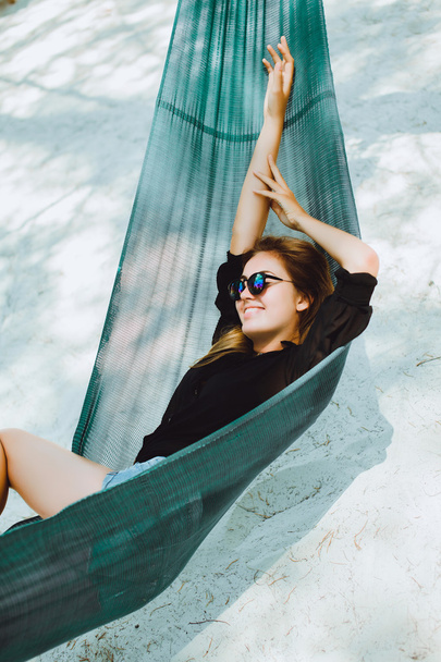 young girl resting in  hammock - Photo, Image