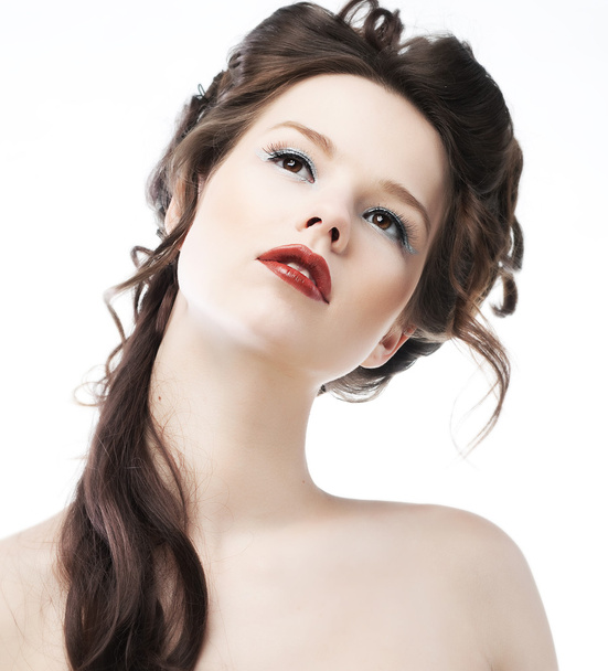 Pretty sexy girl with sensual red lips closeup - Fotografie, Obrázek