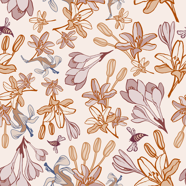 Hand-drawn summer flower seamless pattern - Vetor, Imagem