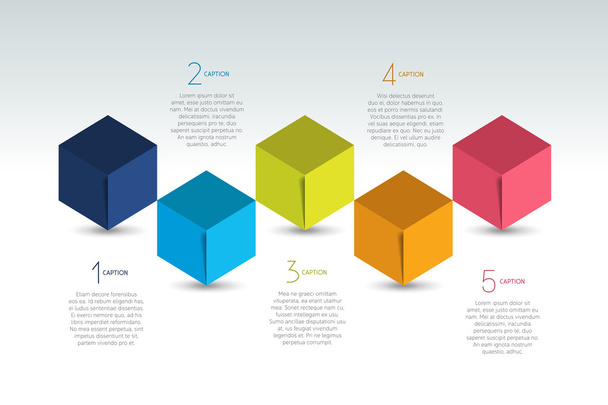 Cube infographics options banner, template, scheme, chart, text layout. Five step design. Vector illustration. - Vector, Image