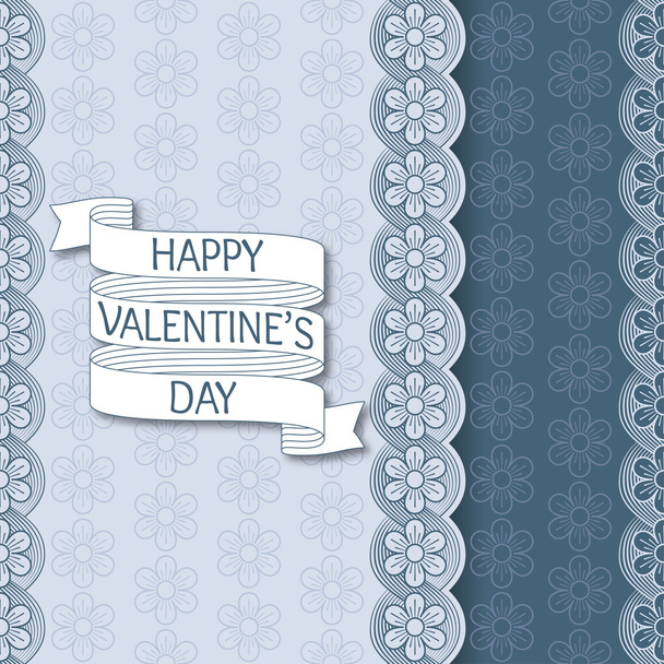 Floral striped pattern. Cartoon ribbon with text Happy Valentines Day. Good for banners, cards, backgrounds. Detailed decorative motif. Elements for ethnic decor. Blue colors - ベクター画像