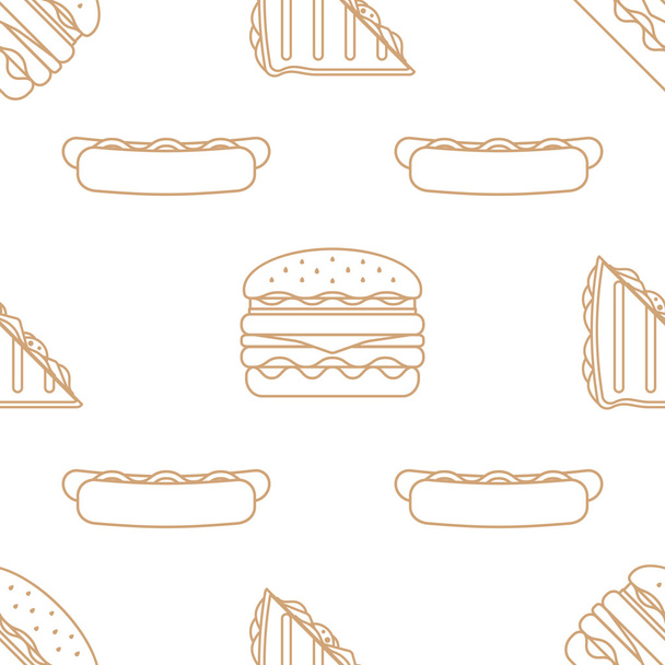 hot dog club sandwich burger outline seamless patter - Vector, afbeelding