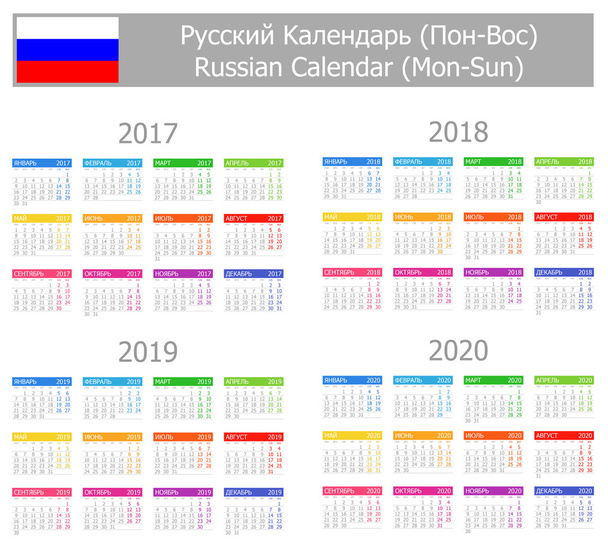 2017-2020 Venäläinen tyypin 1 kalenteri Ma-Sun
 - Vektori, kuva