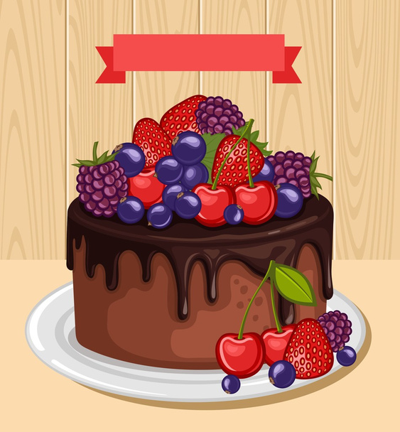 Sweet chocolate cake for birthday holiday. - Vector, Image
