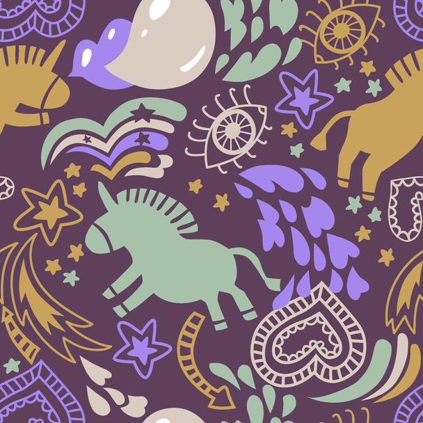 Seamless violet  unicorns pattern - Vector, Image