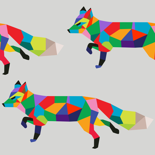 cute foxes polygon print - Vettoriali, immagini