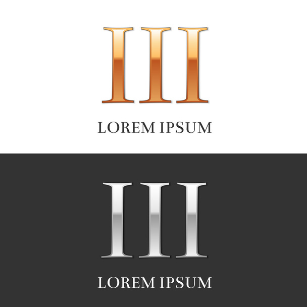 3, Iii, πολυτελές χρυσό και ασήμι ρωμαϊκό σύστημα αρίθμησης, σήμα, λογότυπο, σύμβολο - Διάνυσμα, εικόνα
