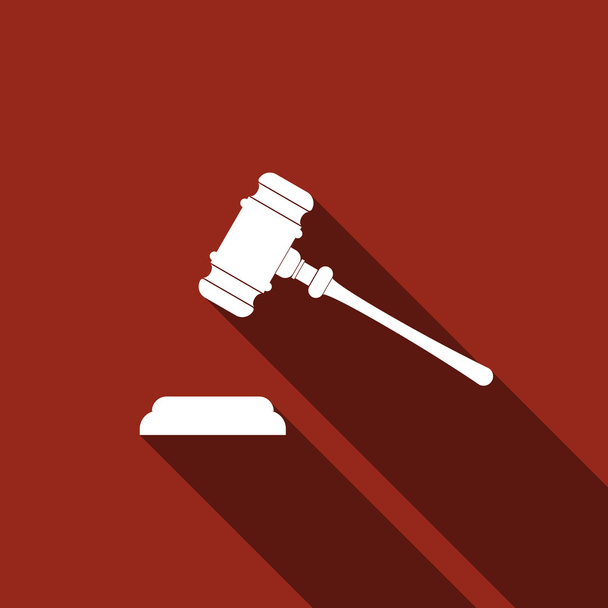 Gavel - hammer of judge or auctioneer icon with long shadow (jud - Vector, Image