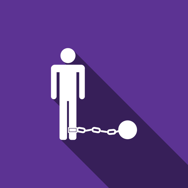 Prisoner with ball on chain icon with long shadow. - Vector, Image
