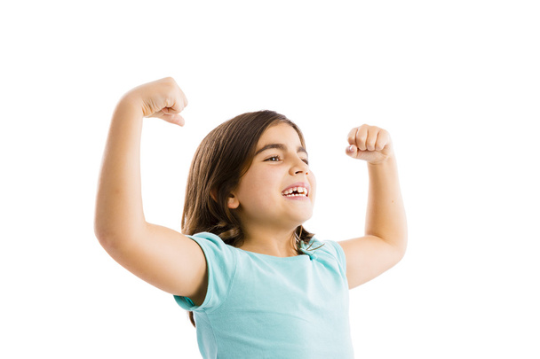 Happy girl with arms raised on air - Foto, Bild