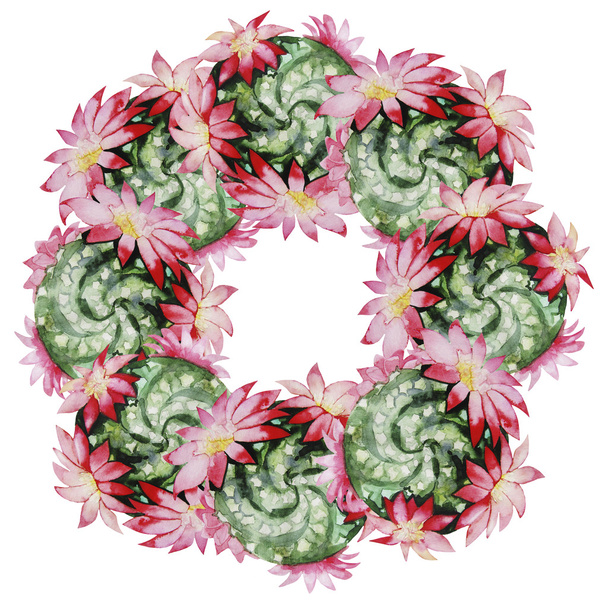 Watercolor cactus wreath - 写真・画像