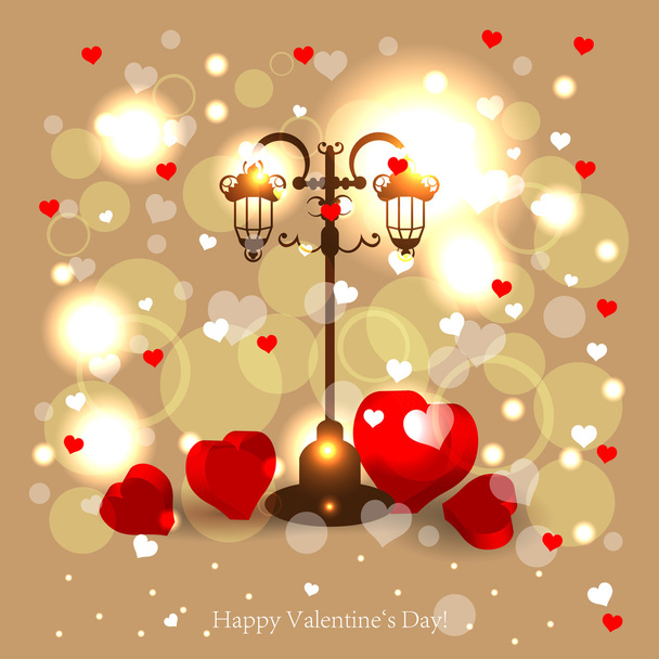Street lamp and heart in light - Vector, afbeelding