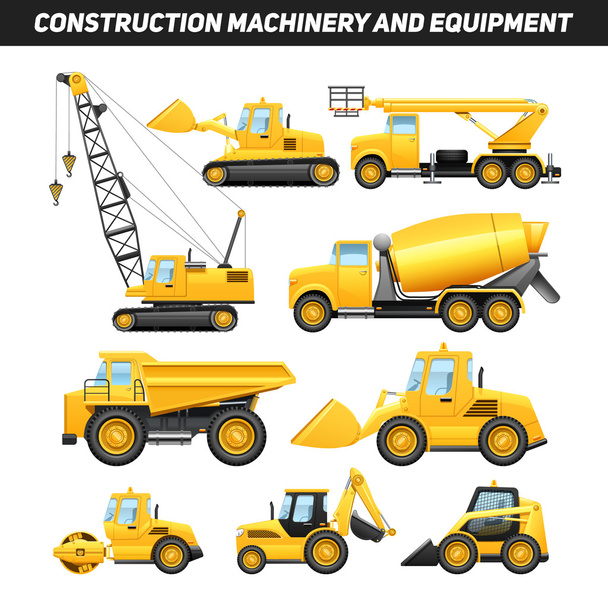 Construction Equipment Machinery Flat Icons Set - Vector, afbeelding