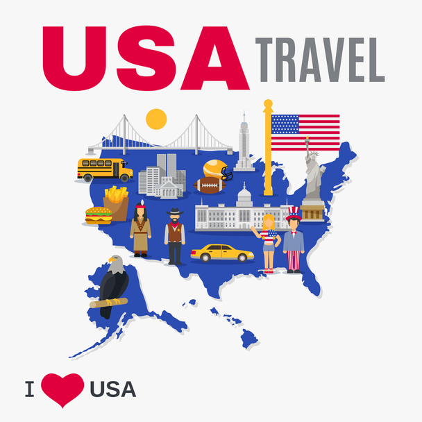 World Travel Agency USA Culture Flat Poster - ベクター画像