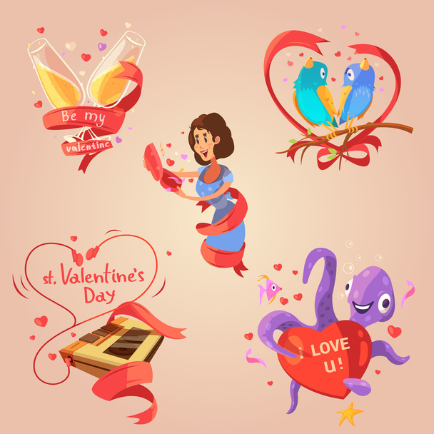 День святого Валентина ретро мультфільм набір
 - Вектор, зображення