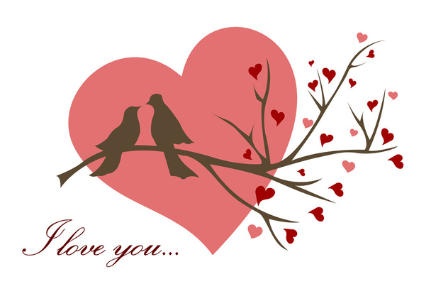 Birds couple sitting on the branch of tree. - Vector, Image