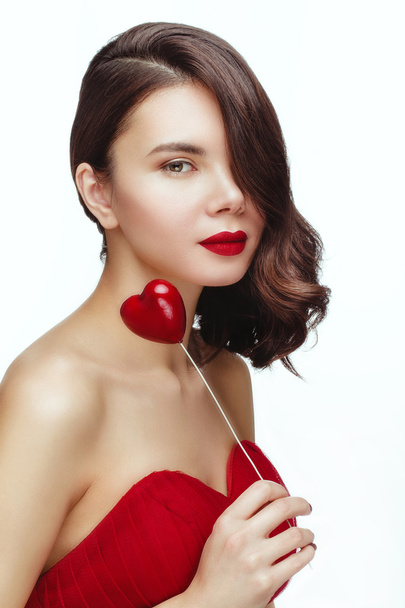 model with red lips posing - Φωτογραφία, εικόνα