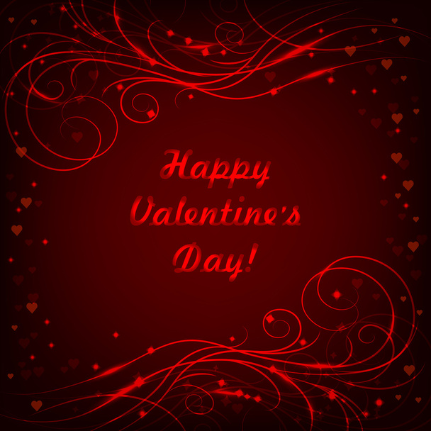 Happy Valentines day lettering greeting card with beautiful shiny pattern on red background. - Vector, Image