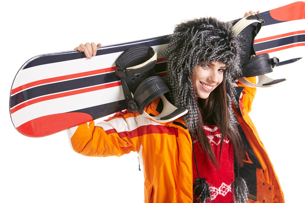 woman standing with snowboard - Photo, Image