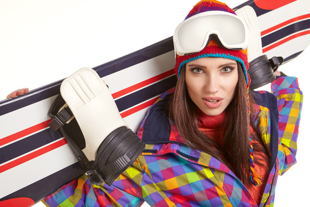 woman standing with snowboard - Photo, image