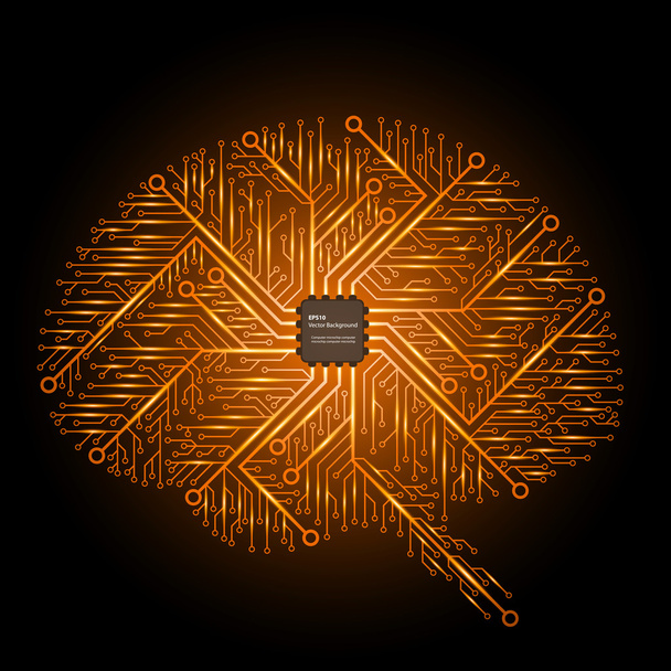 El cerebro en un circuito electrónico con un chip electrónico. Fondo vectorial
.  - Vector, Imagen