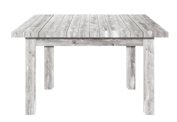 Γκρι ξύλινο τραπέζι σχετικά με απομονωμένες λευκό φόντο - Φωτογραφία, εικόνα