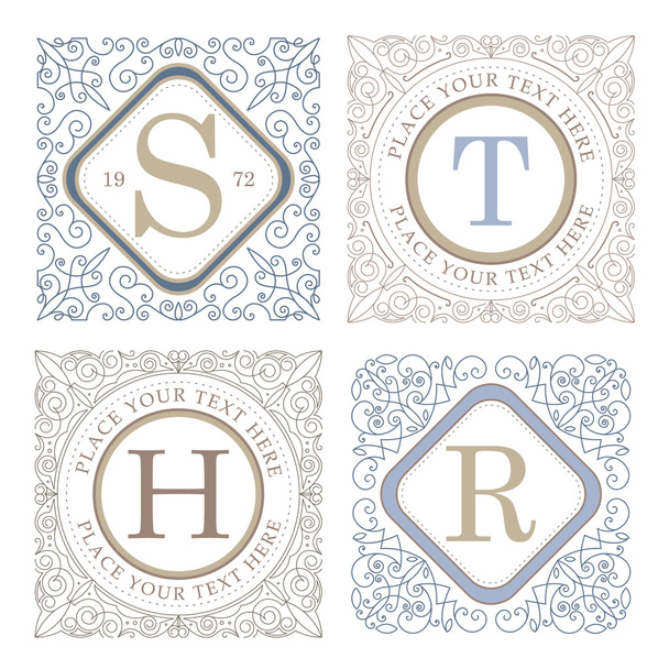 Monogram logo template with flourishes calligraphic elegant ornament elements - Vektor, obrázek