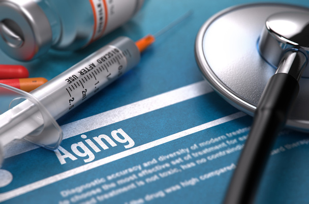 Aging. Medical Concept on Blue Background. - Zdjęcie, obraz