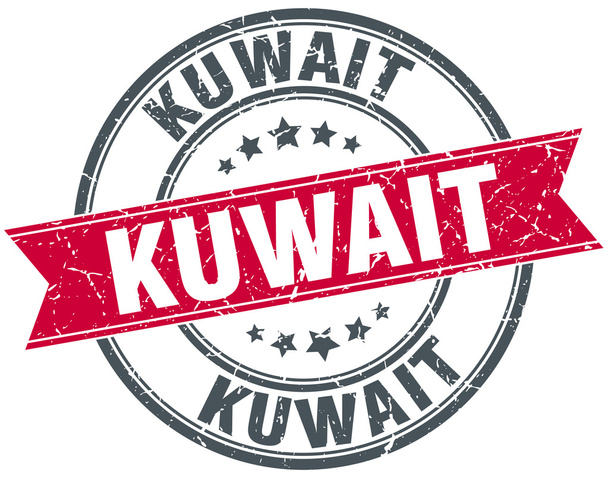 Kuwait red round grunge vintage ribbon stamp - Вектор,изображение