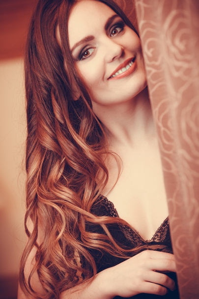 Portrait of happy sensual young woman in lingerie. - Φωτογραφία, εικόνα