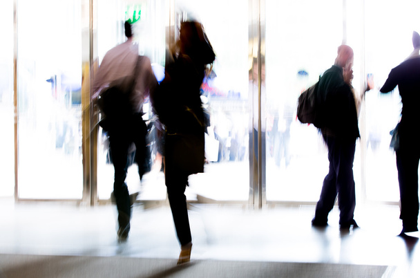 London, People blur background. People walking in the hall of office building - Photo, Image