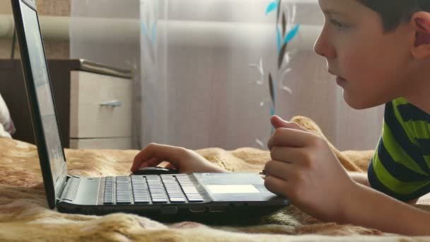 παίζει αγόρι laptop περιήγηση στο internet - Πλάνα, βίντεο