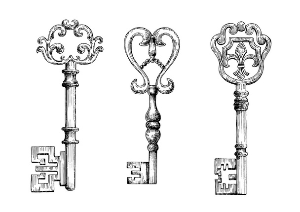 Sketch of medieval skeleton keys - Vektor, kép