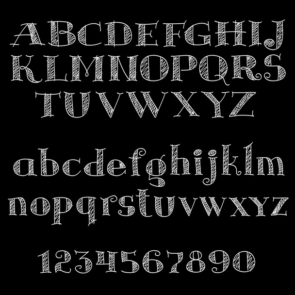 Chalk font or type alphabet on blackboard - Vector, Image