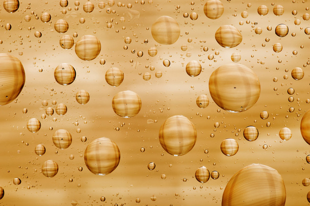 Water drops background on golden surface. Water droplets on glas - Фото, изображение