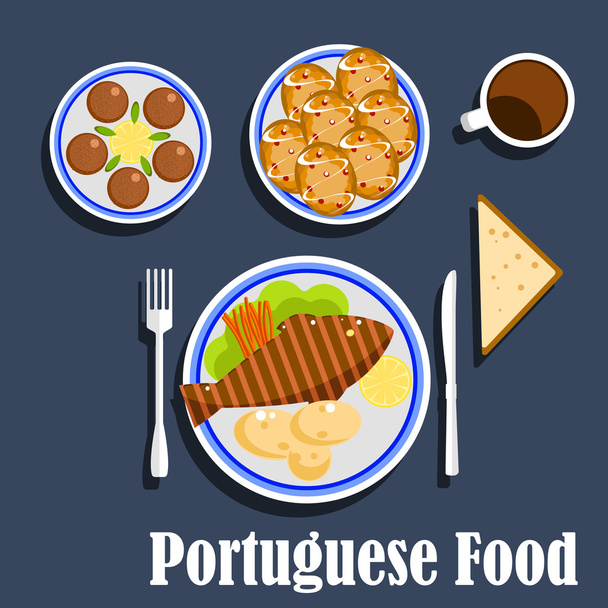Portuguese national cuisine food and desserts - Vector, Image