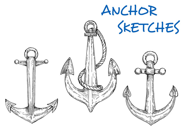 Sketch of vintage nautical anchors with rope - Διάνυσμα, εικόνα