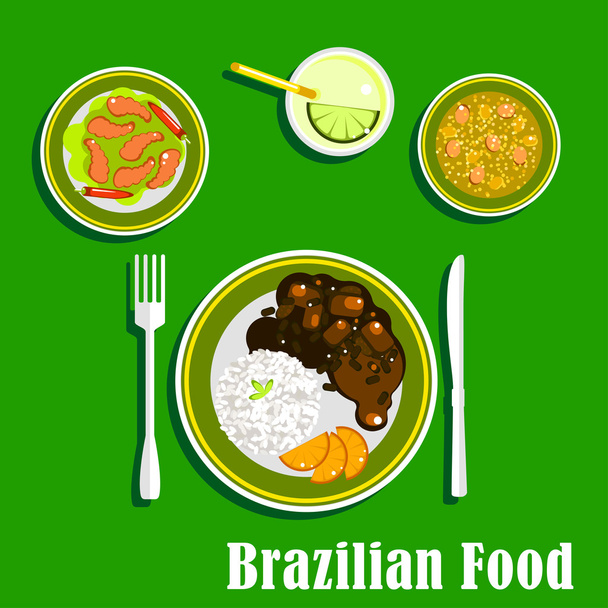 Brazilian cuisine icons with national dishes - Vektör, Görsel