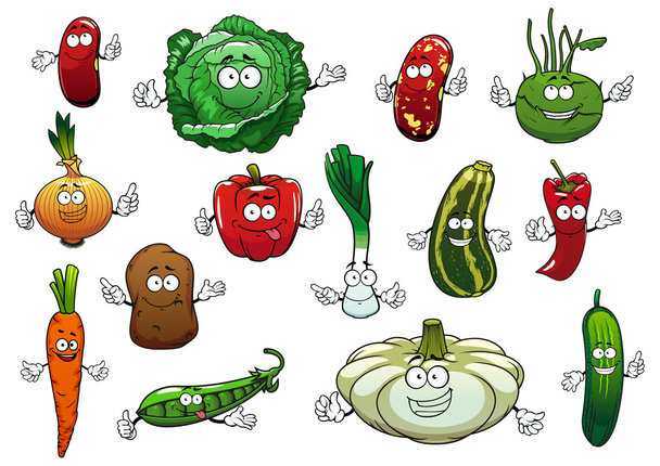 Felice cartone animato personaggi verdure fresche
 - Vettoriali, immagini