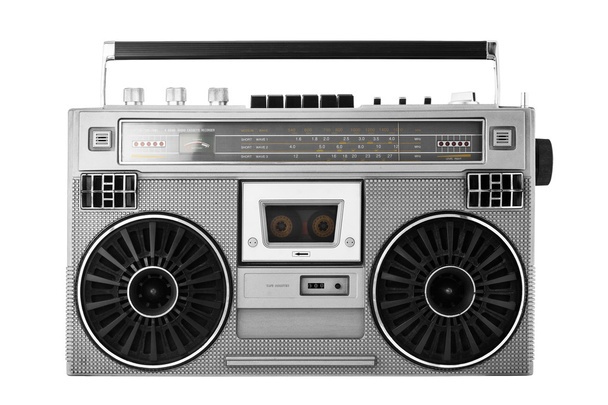 Silver old-school  ghetto blaster or boombox with clipping path - Photo, Image