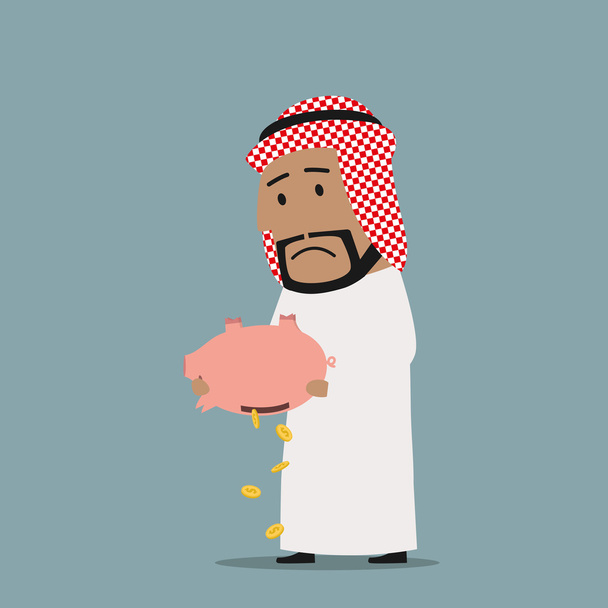 Hombre de negocios árabe con hucha vacía
 - Vector, imagen