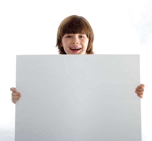Young Boy Holding Cardboard - Fotó, kép