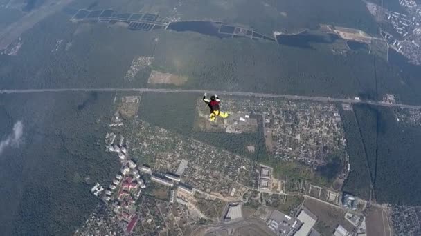Skydiver στην πορεία επιταχυνόμενη ελεύθερη πτώση - Πλάνα, βίντεο