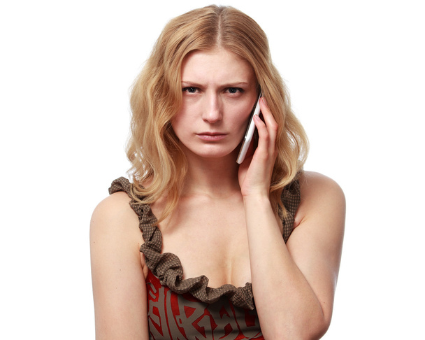  電話で話している女性彼女は怒りと失望 - 写真・画像