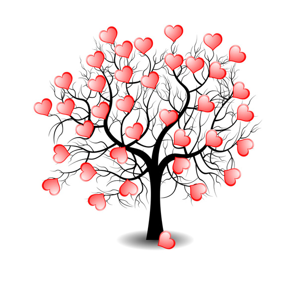 Pink hearts on tree - Vector, Image
