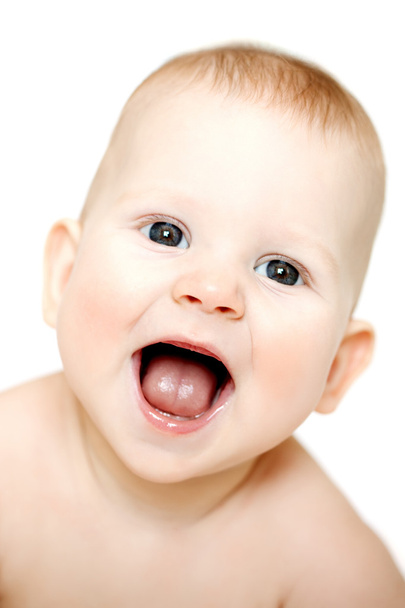 Happy cute laughing baby. Positive smiling  child. Smiling kid.  - Fotó, kép