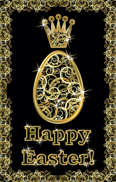 Happy Easter golden egg invitation, vector illustration - Вектор,изображение