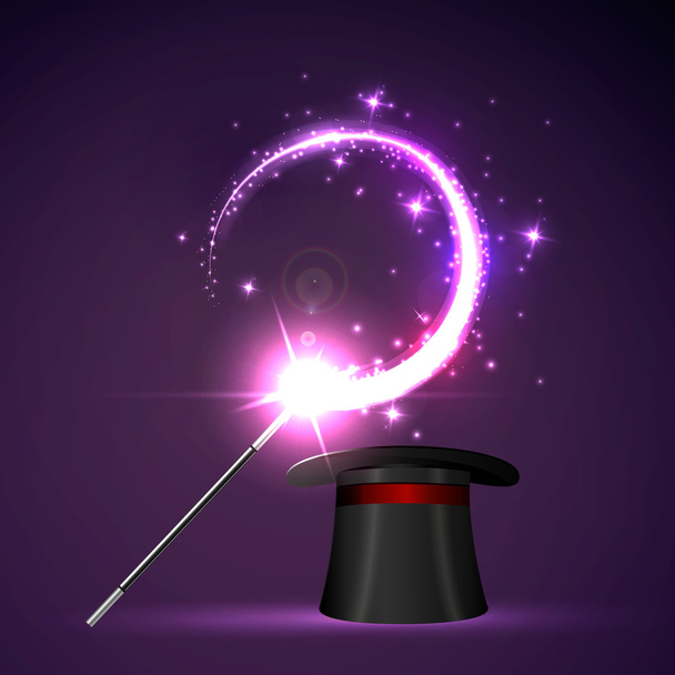 Magic Glow, hat and wand - Vektor, kép