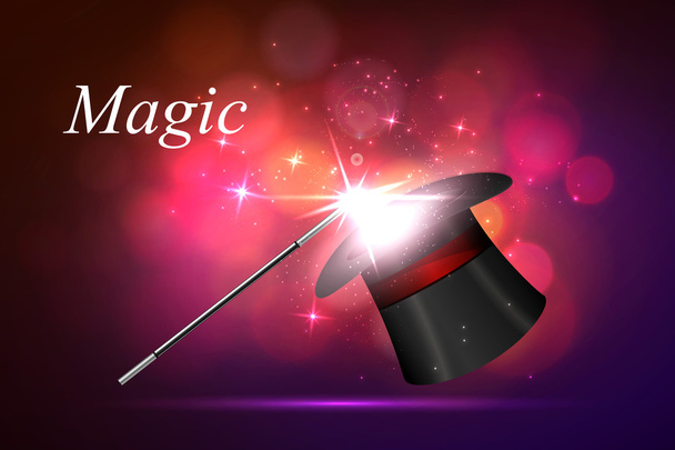 Magischer Glanz, Hut und Zauberstab - Vektor, Bild