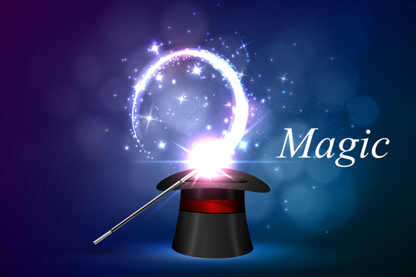 Magic Glow, hat and wand - Вектор,изображение